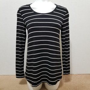 Bordeaux top XS striped long sleeve mixed materials semi sheer panel Anthro